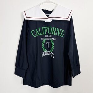 Touche Prive Poplin Tunic Top Womens Large Navy Blue Tennis Theme NWT